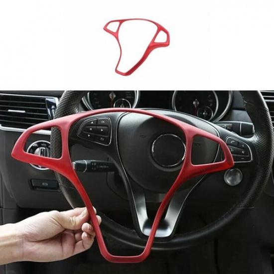 Cover Trim For Benz GLA CLA 2013-19 Steering Wheel Border Strip Red Carbon Fiber