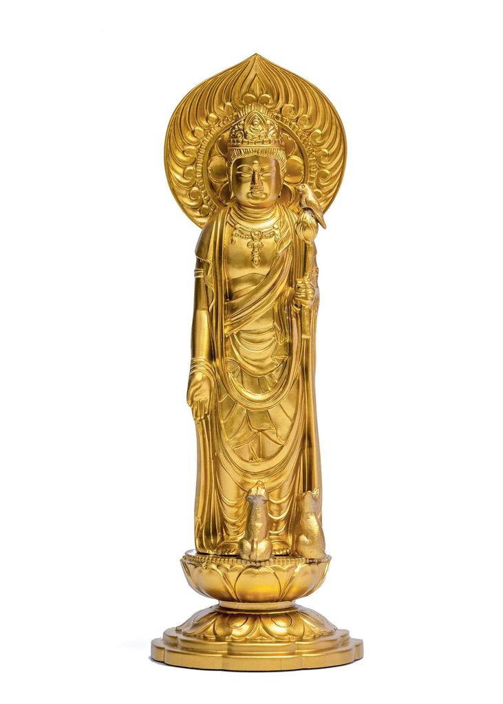 Pet Kannon Bodhisattva 16cm Protection and Pet Memorial by Takaoka Copperware Statue, (Gold) - "Animal Service" (P Kannon/M)