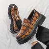 Fashion New LuxuryBrand Korean Version Thick Soled Loafers Casual High Quality Slip-on British Fashion Glossy Metal Decoration Men Shoes