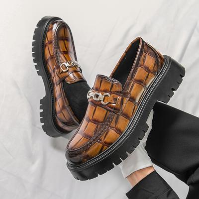 Fashion New LuxuryBrand Korean Version Thick Soled Loafers Casual High Quality Slip-on British Fashion Glossy Metal Decoration Men Shoes
