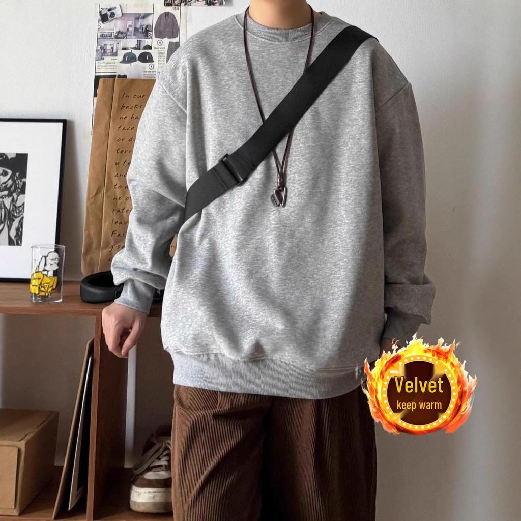 Unisex Wine Red Thick Warm Round Neck Long Sleeve Hoodie