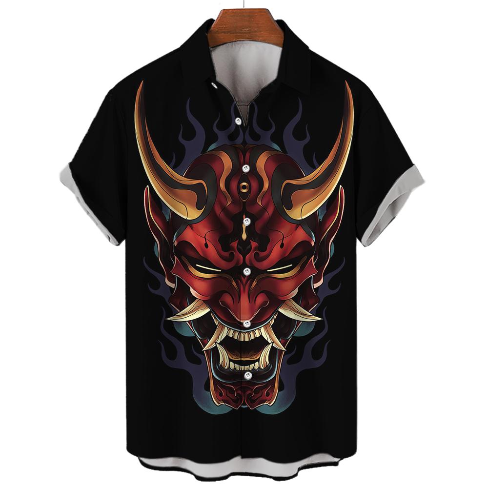 Hawaiian Men's Oversized 3D Printing Devil High Quality Shirts Summer Streetwear Gothic Short Sleeve Vintage Fashion Button
