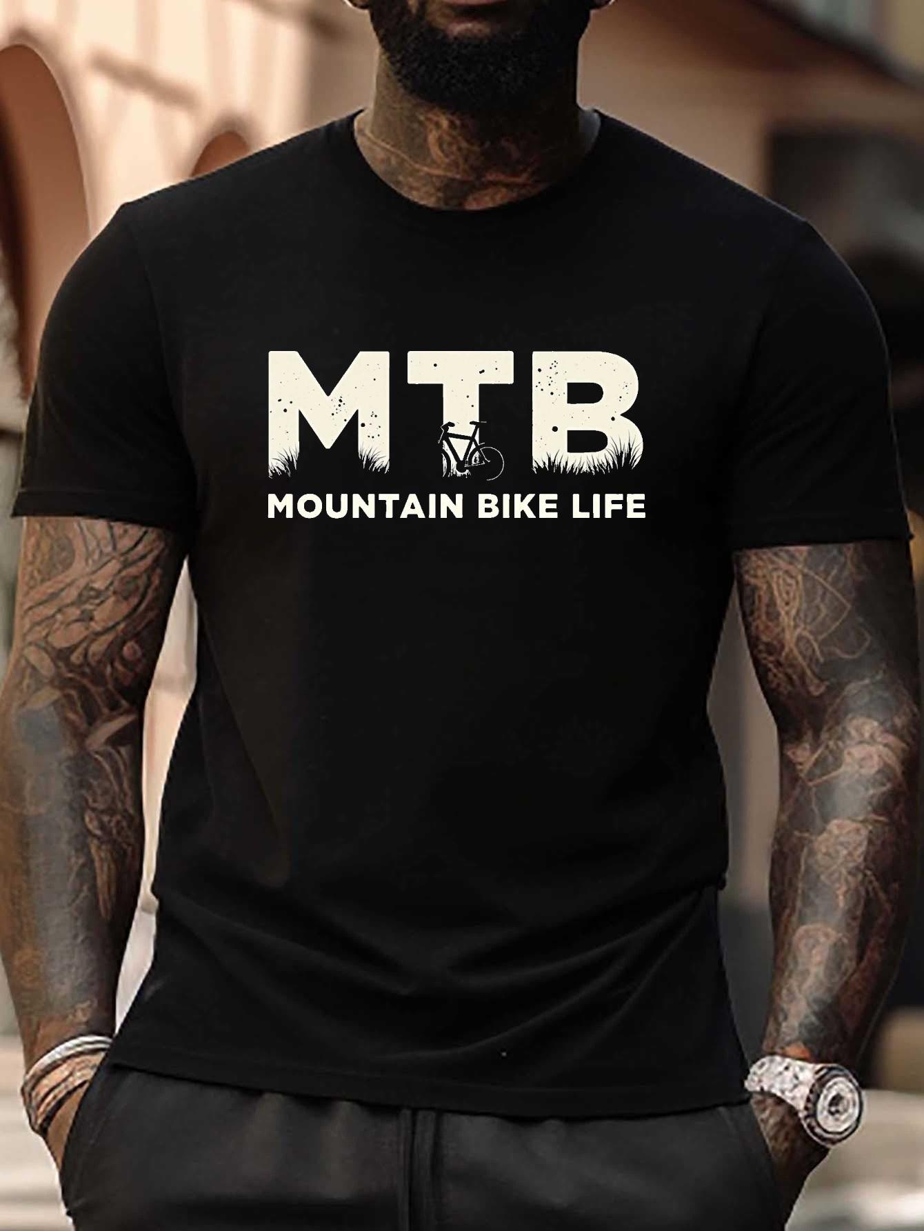 

Plus Size MTB Mountain Bike Life Silhouette T-shirt - Black Casual Short Sleeve Tee with MTB Logo XXL