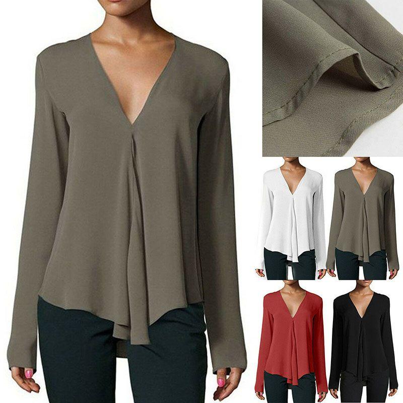 Elegantes Damen Sommer Freizeit Langarm Locker Chiffon T-Shirt Bluse Für Alle Größen