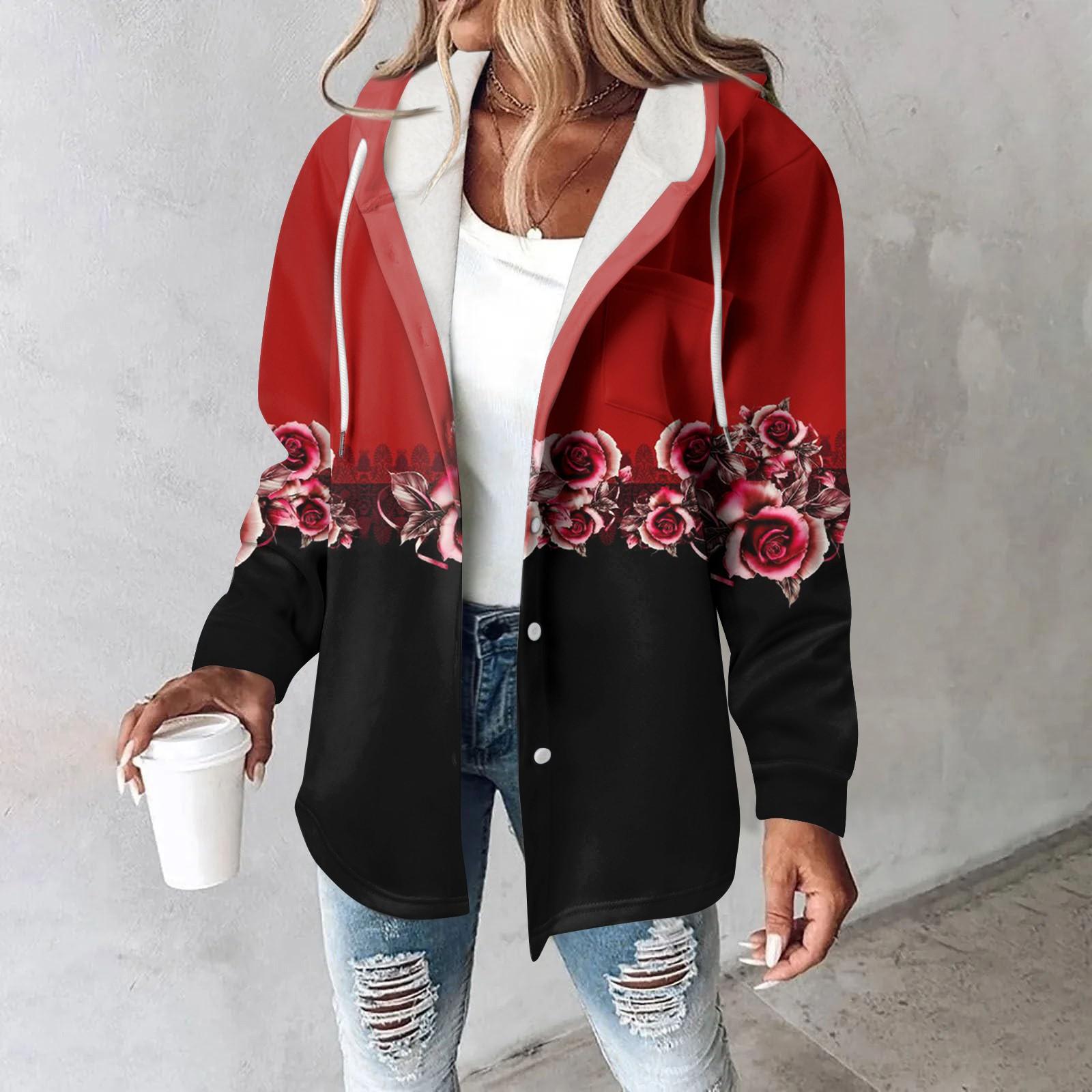 

Жіноче пальто Повсякденна і модна композитна товста і тепла куртка з принтом і капюшоном M винний