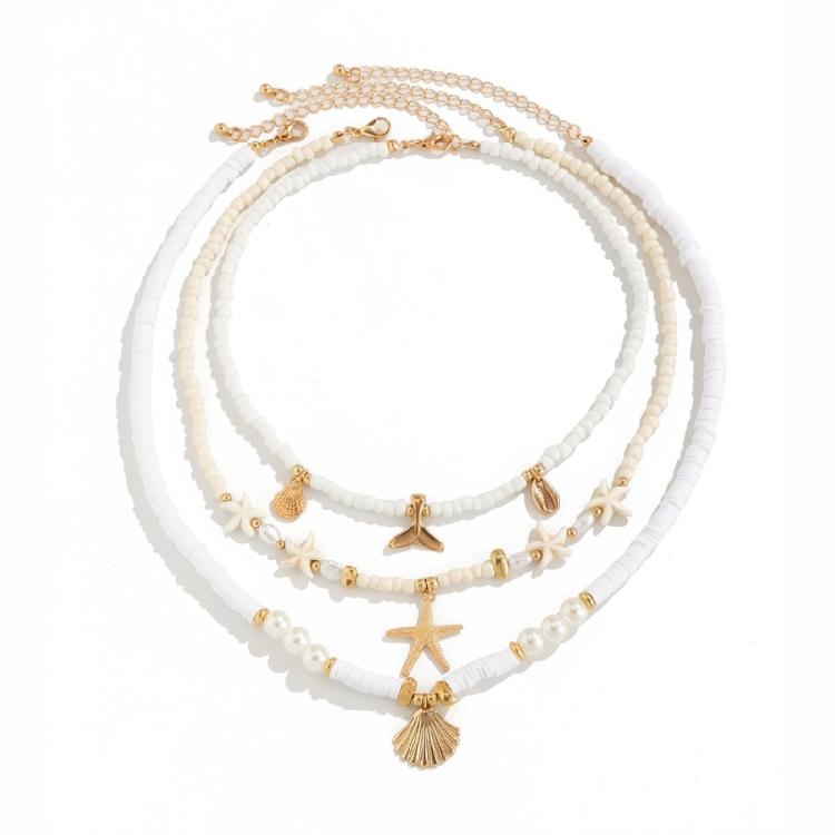 Set of 3pcs Ocean Charm Necklaces Girls Pendant Clavicle Chain with Delicate Beads And Unique Details for Stylish Women