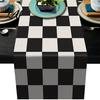 Stylish Geometric Pattern Table Runner Modern Runner Black And White Checkered Anti-wrinkle for Coffee 72 Inch Striped Dining Decor Linen Blend Cover