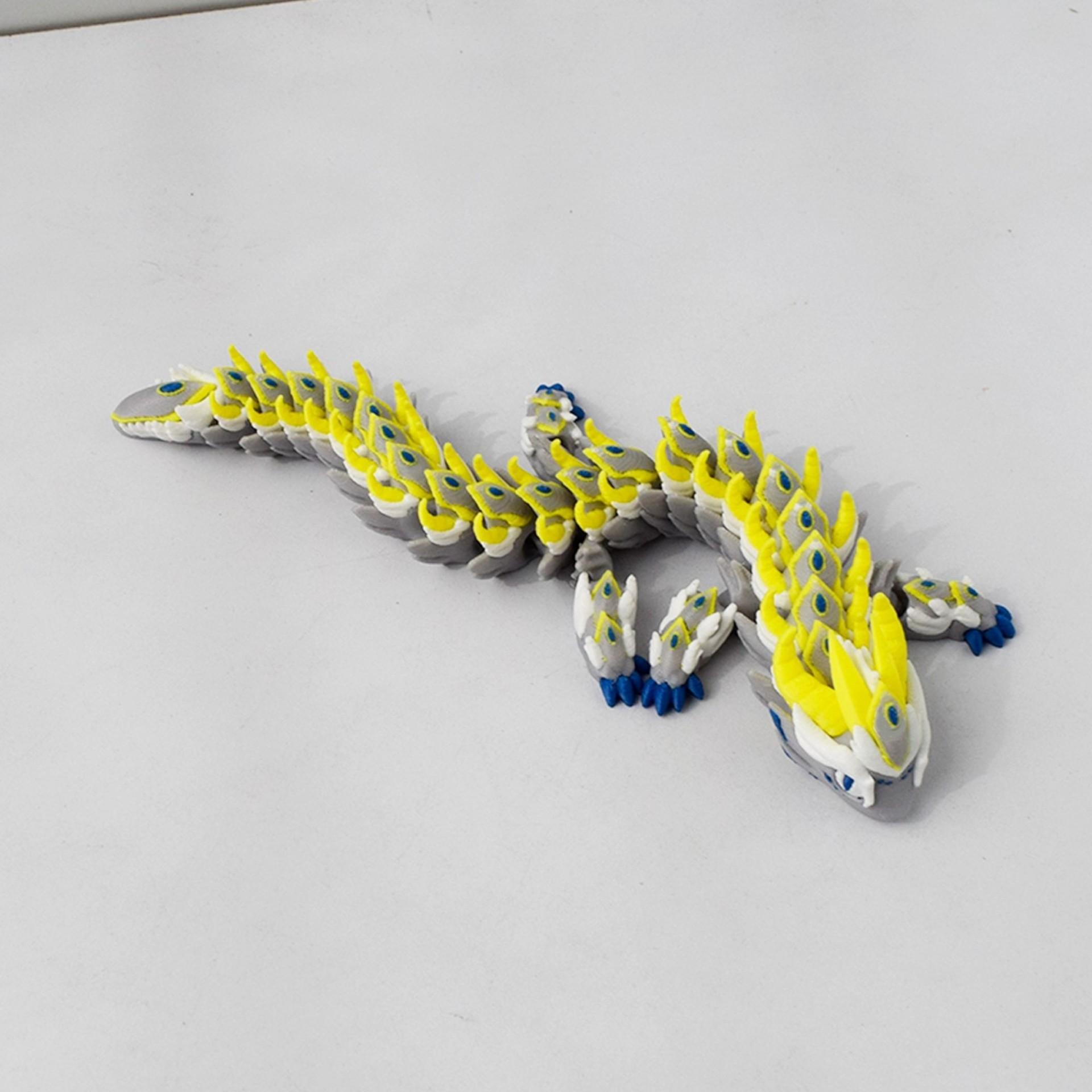 

3D Printing Grey Yellow Cavalry Dragon Toy Statue Creative Children Toy Simulation Chinese Dragon Joint Movable Tabletop Decor