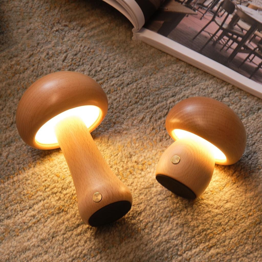 LED Kreativ Sopp Bordlampe Tre Skrivebordslampe Soverom Nattlys Hjem Dekor Lampe Unike Innflyttingsgaver Dropshipping