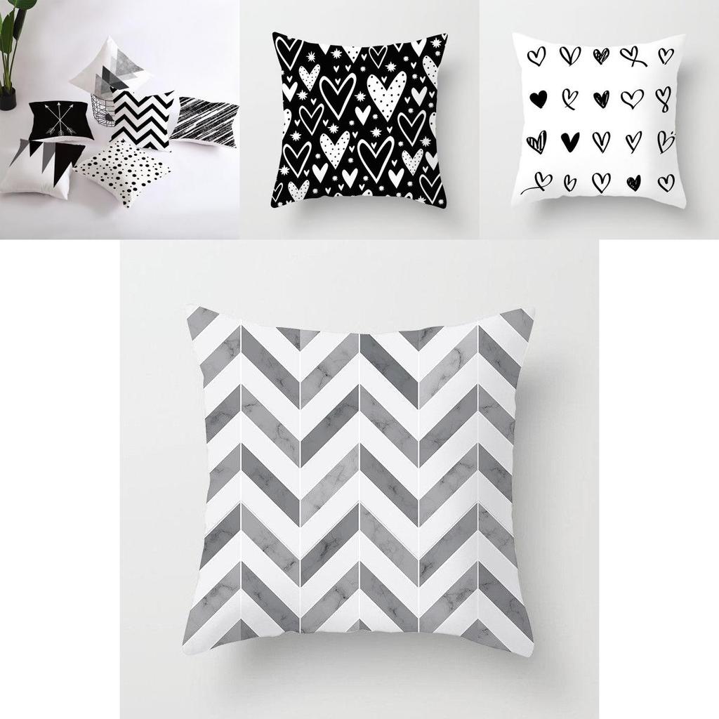 Premium Polyester Peach Skin Geometric Cushion Cover In Black White Gray For Elegant Touch