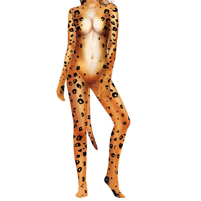 Halloween Cosplay Men Long Sleeve Zenti Party Bodysuit Pajamas Family Animal Leopard Print Onesie Long Sleeve Wild Outfits