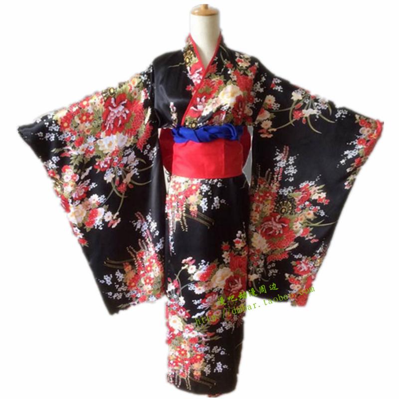 

Новейшее аниме Jigoku Shoujo Mioyosuka Косплей Кимоно Черное Цветочное Японское Кимоно Платья Для Женщин Плюс L