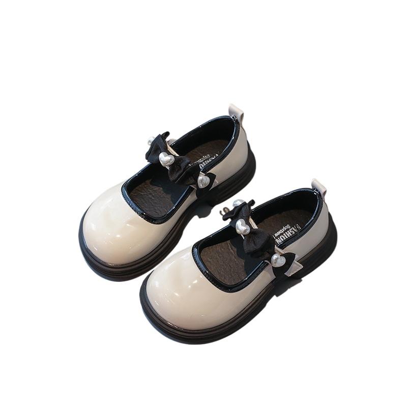 Girl Little Leather Shoes 2025 Autumn New Fashionable and Versatile Child Shoes Elegant Lightweight Bow Girls Flat Casual Shoes