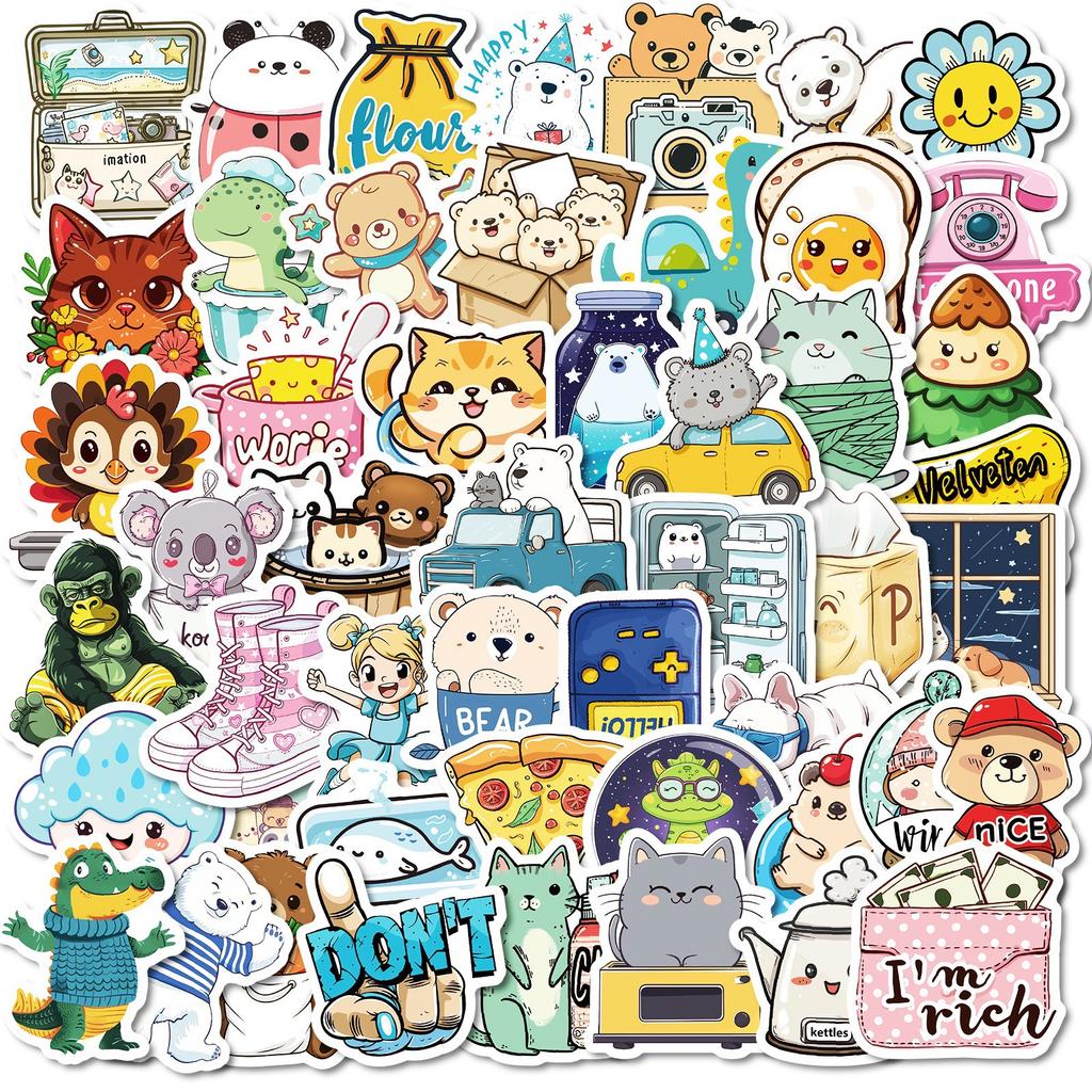 50 Pp Material Waterproof Stickers Cute Cartoon Small Animals Decoration Stickers DIY Hand Account