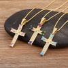 Nidin New Trendy Heart Shape Rhinestone Jesus Cross Pendant Necklace For Women Men 5 Colors Choice Clavicle Chain Jewelry Gifts