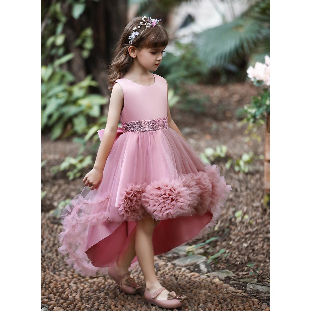 New-style Children’s Formal Dress: Princess-style Dress for Girls with Floral Train, Perfect for Piano Recitals