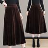 Women's Plus Size Skirt Solid Color High-Waist Gold Velvet Skirt Spring Autumn Long A-Line Skirt
