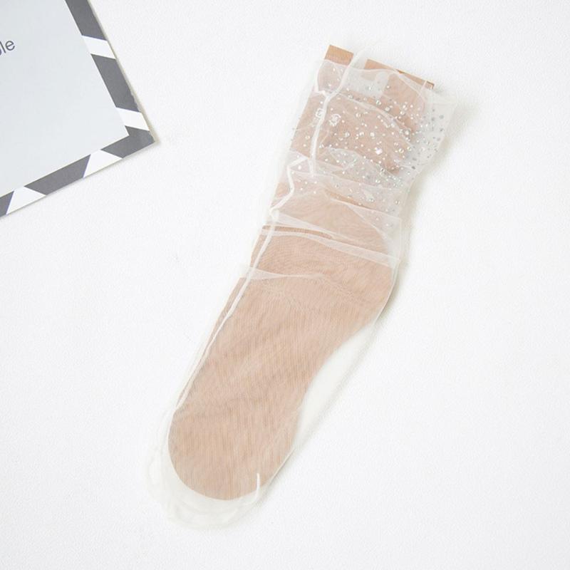 Șosete Dama Mătase de Sticlă Sclipici Elastic Cristal Plasa Șosete Glezna Șosete Scurte Transparente