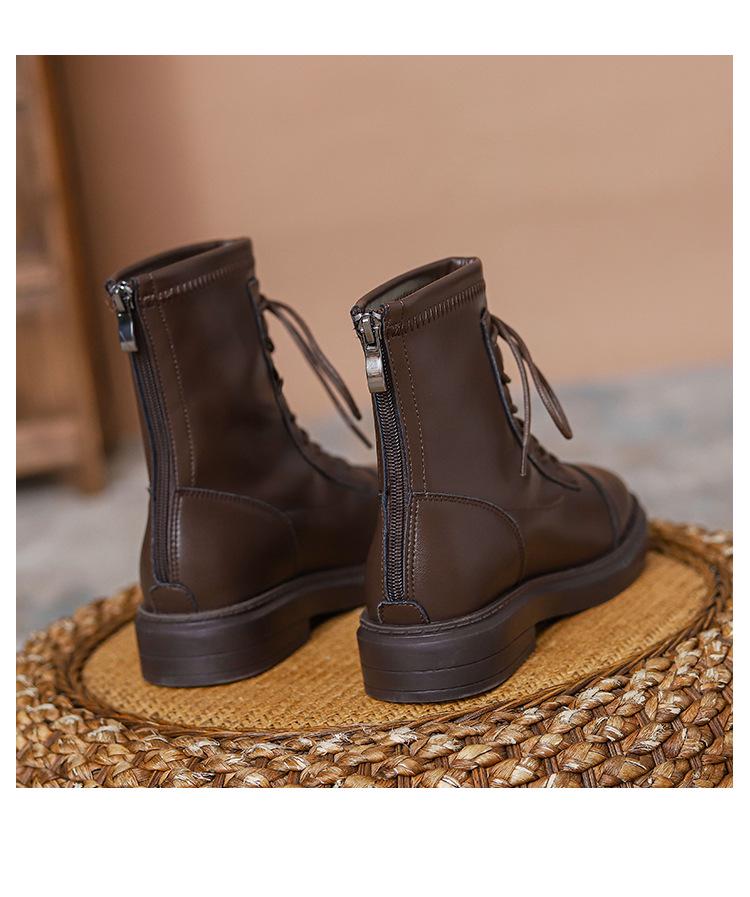 Bottes Martin style britannique pour femmes 2025: Cuir Véritable, Marron, À Lacets, Semelle Plate, Avec Velours, Bottines Courtes pour Automne/Hiver.