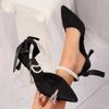 Fashion 2025 Shallow Women's High Heels New Butterfly-knot  Office and Career Sexy Pointed Toe String Bead High Heels Zapatos