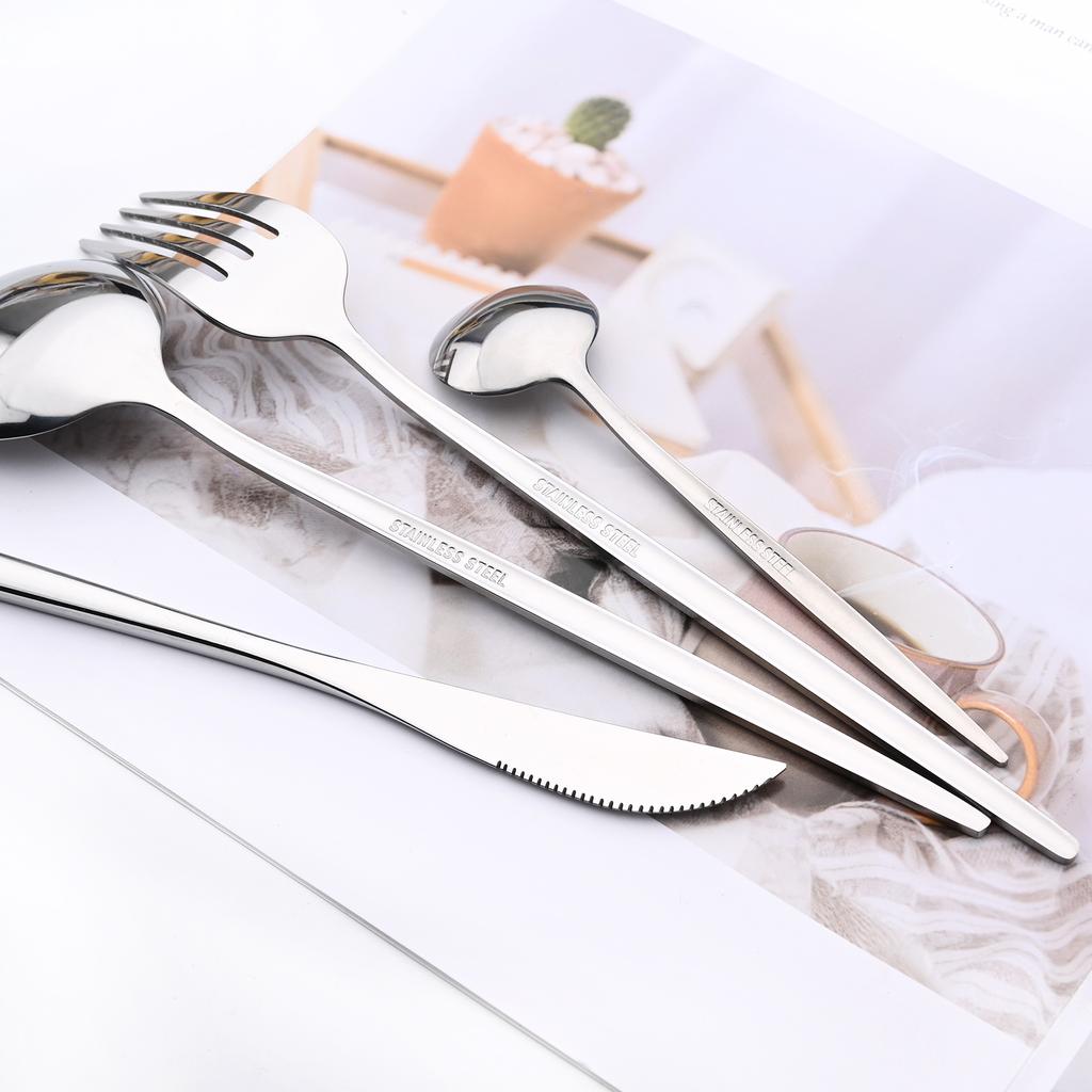 24Pcs Cute Colorful Cutlery Set Mirror Dinnenrware Set Stainless Steel Family Flatware Dinner Knife Fork Spoon Home Best Gift Festival Party