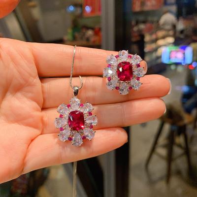 Schmuck Retro Simulation Rotes Glas Mikro-Diamant Anhänger Ring Set Hauptstein 10 * 12