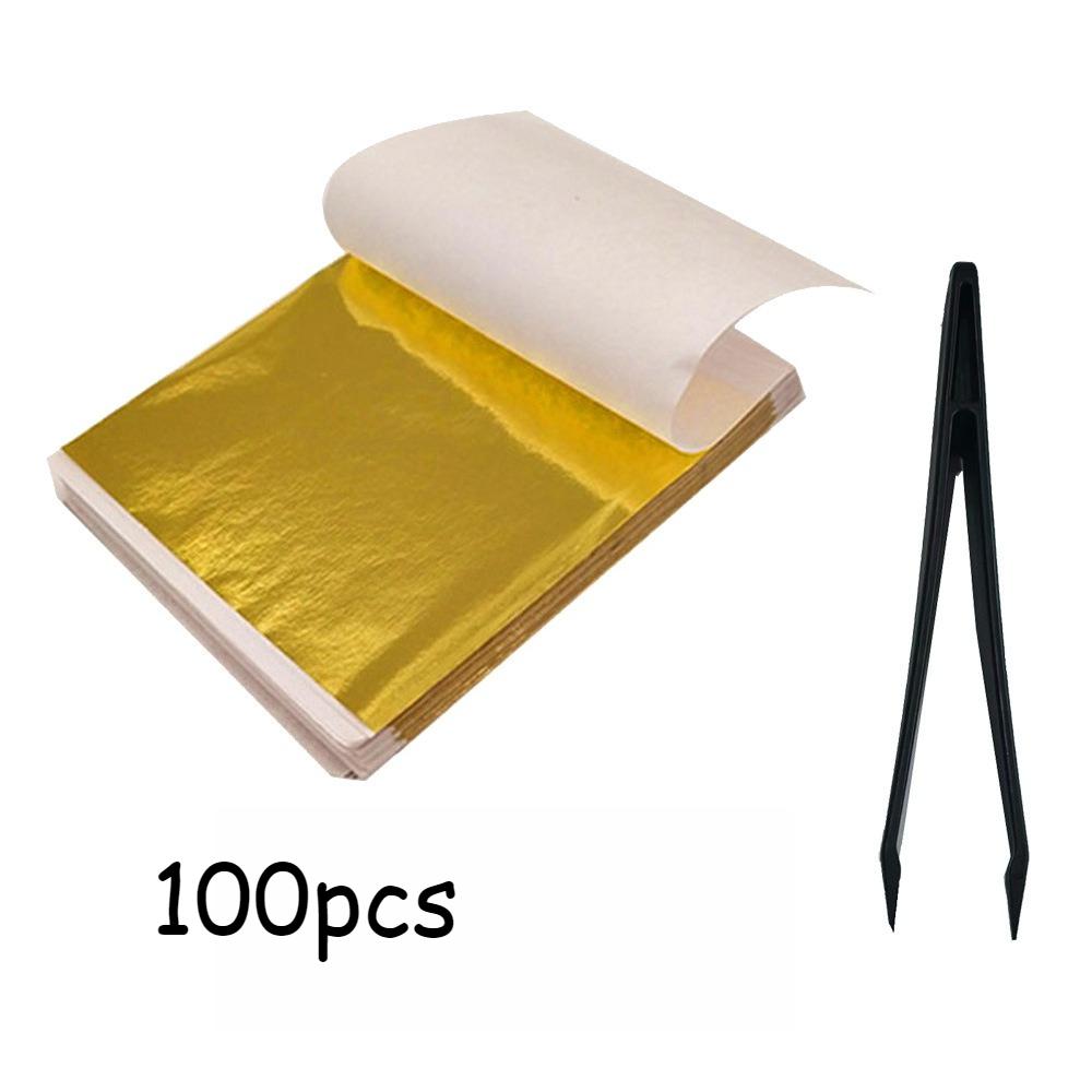 Set of 100Pcs Imitation Gold Foil Paper Sheets, DIY Gilding Flakes for Resin Crafts, Nail Art, Scrapbooking Decor
