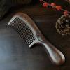 Ebony Comb, Long-handled, Densely Toothed, Double-sided Carved Whole Wood Comb