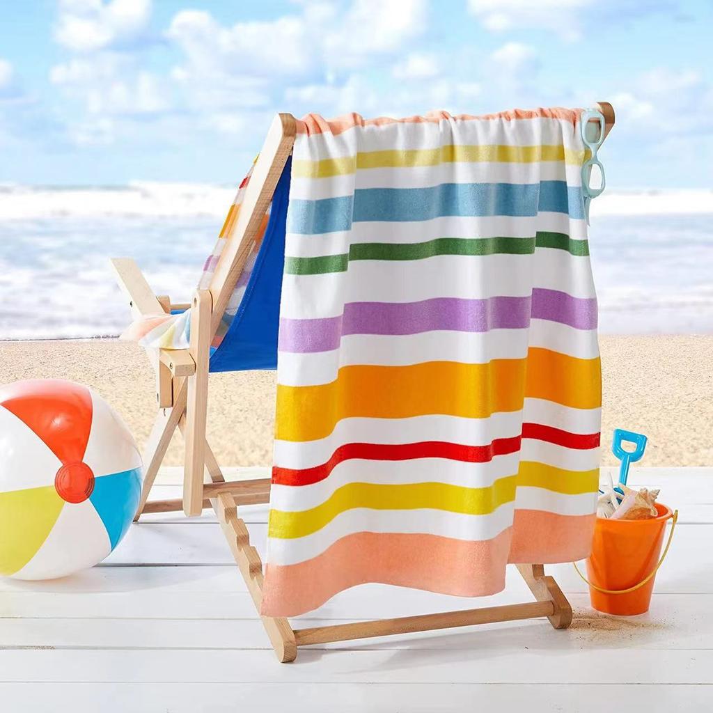 Double-Sided Terry Printed Beach Towel, Microfiber Adult Swimming Bath Towel, Quick-Drying Double-Sided Velvet