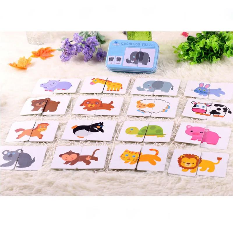 Kids Wooden Jigsaw Puzzle with Iron Box Children Early Learning Metal Box Puzzle Toys Boys Girls Baby Montessori Educational Toy