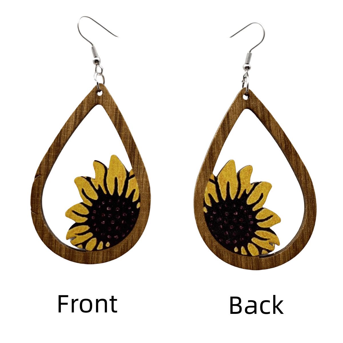 Sunflower Vintage Wooden Jewelry: Retro Large Earrings
