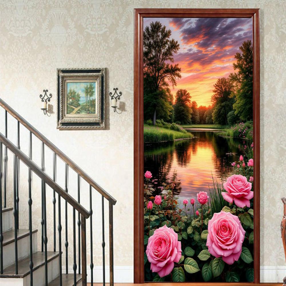 1Pcs landscape Vinyl Door Sticker For Bedroom Home Decor Self Adhesive Removable Wall Decal Door Renovation Waterproof Poster