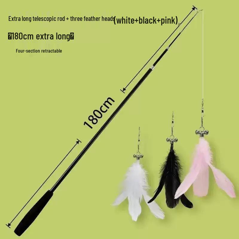 1.8m Extra Long Retractable Cat Teaser with Replaceable, Bite-Resistant Head – Perfect for Relieving Cat Boredom