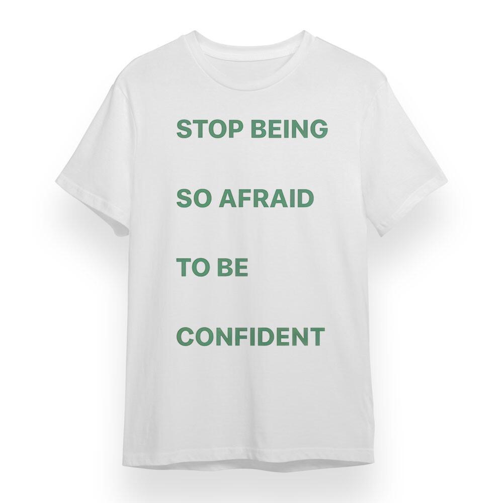 

Women s Oversize T-shirt With Stop Being Afraid Graphic White 100% Cotton Tee M