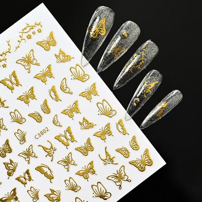 Bronzing Solid Color Butterfly Flame Nail Art Sticker 3D Adhesive Self-Adhesive Sweet Wind Nail Decorative Patch