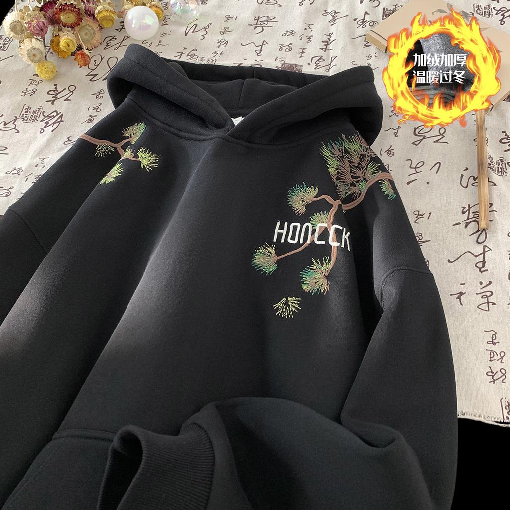 Embroidered Hooded Sweatshirt for Men In Autumn and Winter American Heavyweight Trendy Brand Loose Embroidered Casual Tops National Trend Jacket