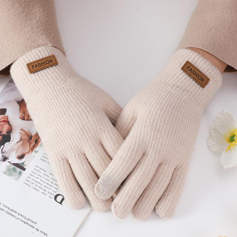 Winter Knitted Wool Gloves For Couples Maillard Thickened Warm Cold-Proof Students Outdoor Cycling Touch Screen