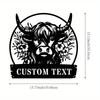 Unique 1pc Custom Metal Highland Cow Outline Engraved Family Name Wall Art House Number Address Sign