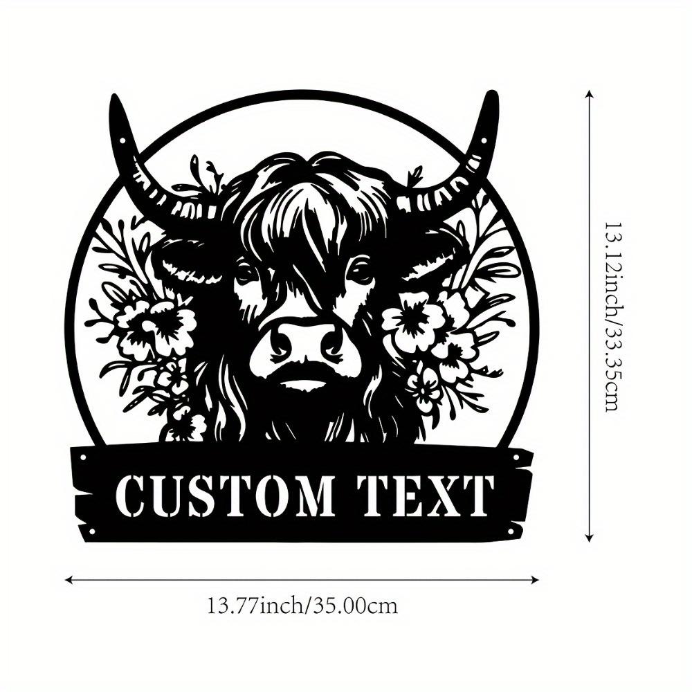 Unique 1pc Custom Metal Highland Cow Outline Engraved Family Name Wall Art House Number Address Sign