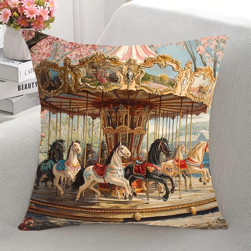 pc Whimsical Fairytale Carousel Decorative Cushion Cover D Print Polyester Pillow Case for Sofa Bed Car Office Home Decoratio