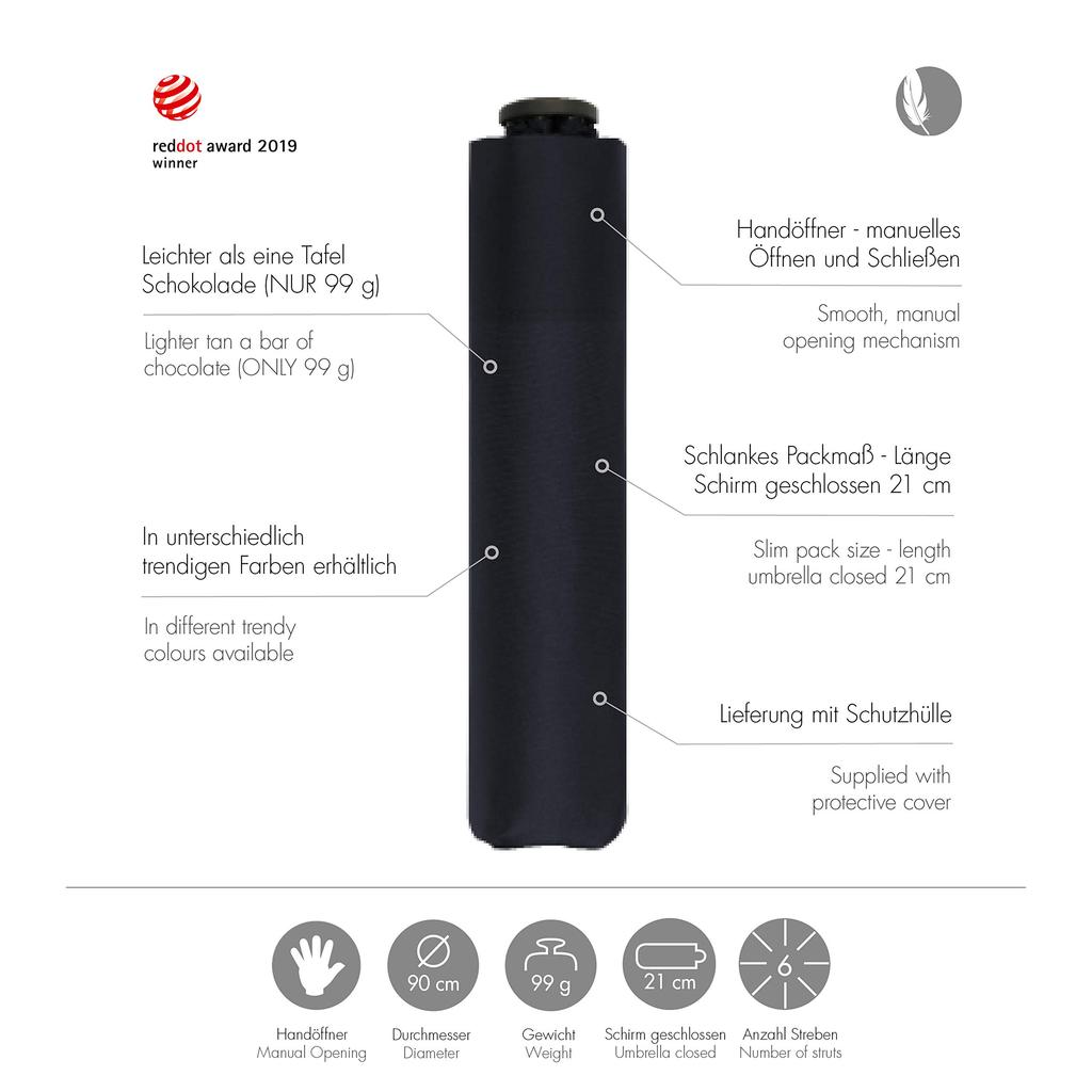 Doppler European Brand Super Light Folding Umbrella 71063DSZ 99g 90cm Simply Black Carbon Austria Long-established ZERO,99