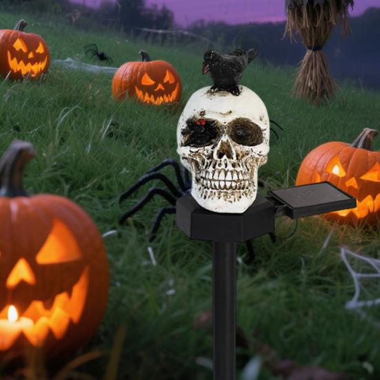 Solar Pumpkin Light Halloween Pathway Light Jack-O-Lantern Stake Outdoor Waterproof Skull Light with Stake for Yard Lawn Decoration