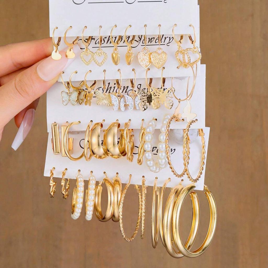 Hot-selling Metal Twist Love Butterfly Earrings Set Simple Ring Big Earrings Earrings Ear Jewelry Women