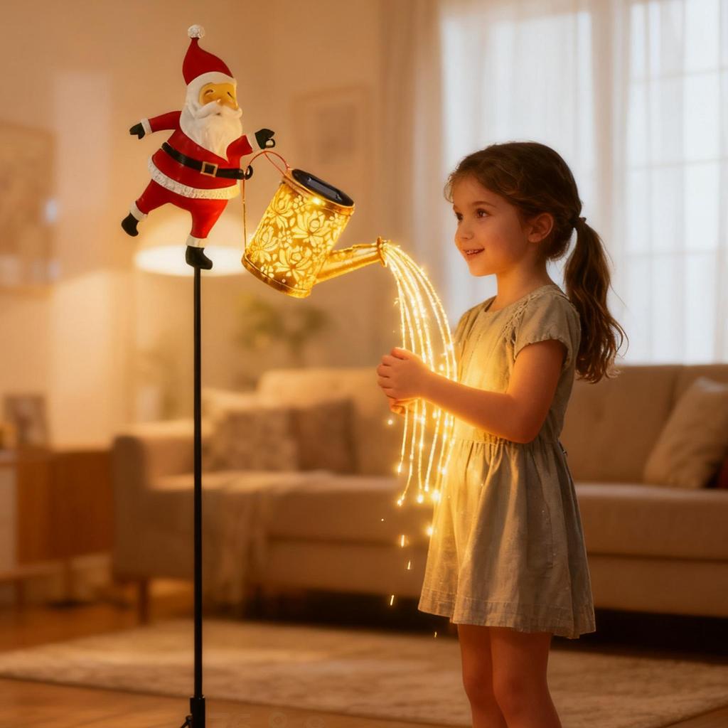 Santa Watering Can Solar Light with Ground Stake Christmas Solar Kettle Light & Lantern Garden Decor Collection Outdoor LED Lamp
