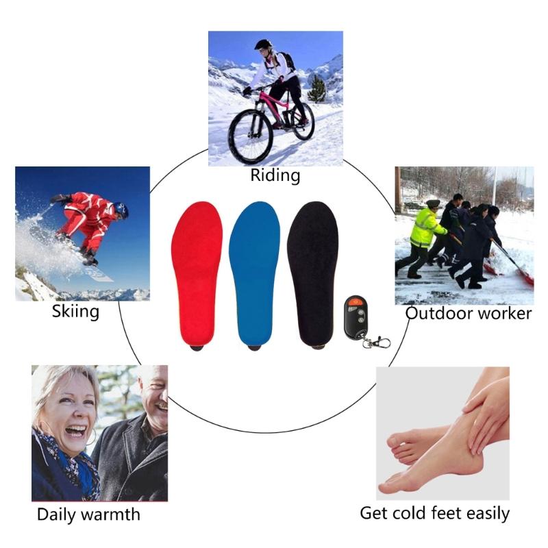 Winter Electric Heated Shoe Pads with Remote Control Rechargeable Foot Warmer Wireless Heated Insoles 3 Heat Settings
