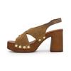 Penn Tan Leather Sandals with 9cm Square Heels for Women LES TROPEZIENNES PAR M.BELARBI