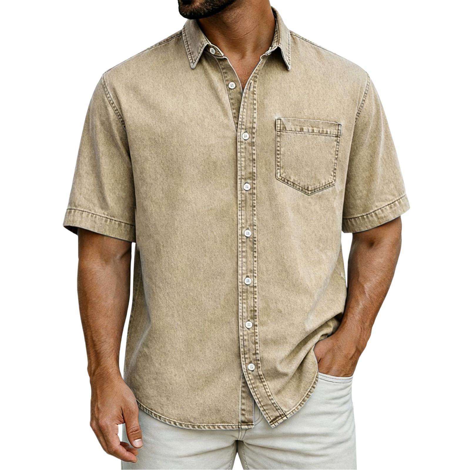 

Men s Casual Loose Button-Down Collar Short-Sleeve Denim Shirt M хакі