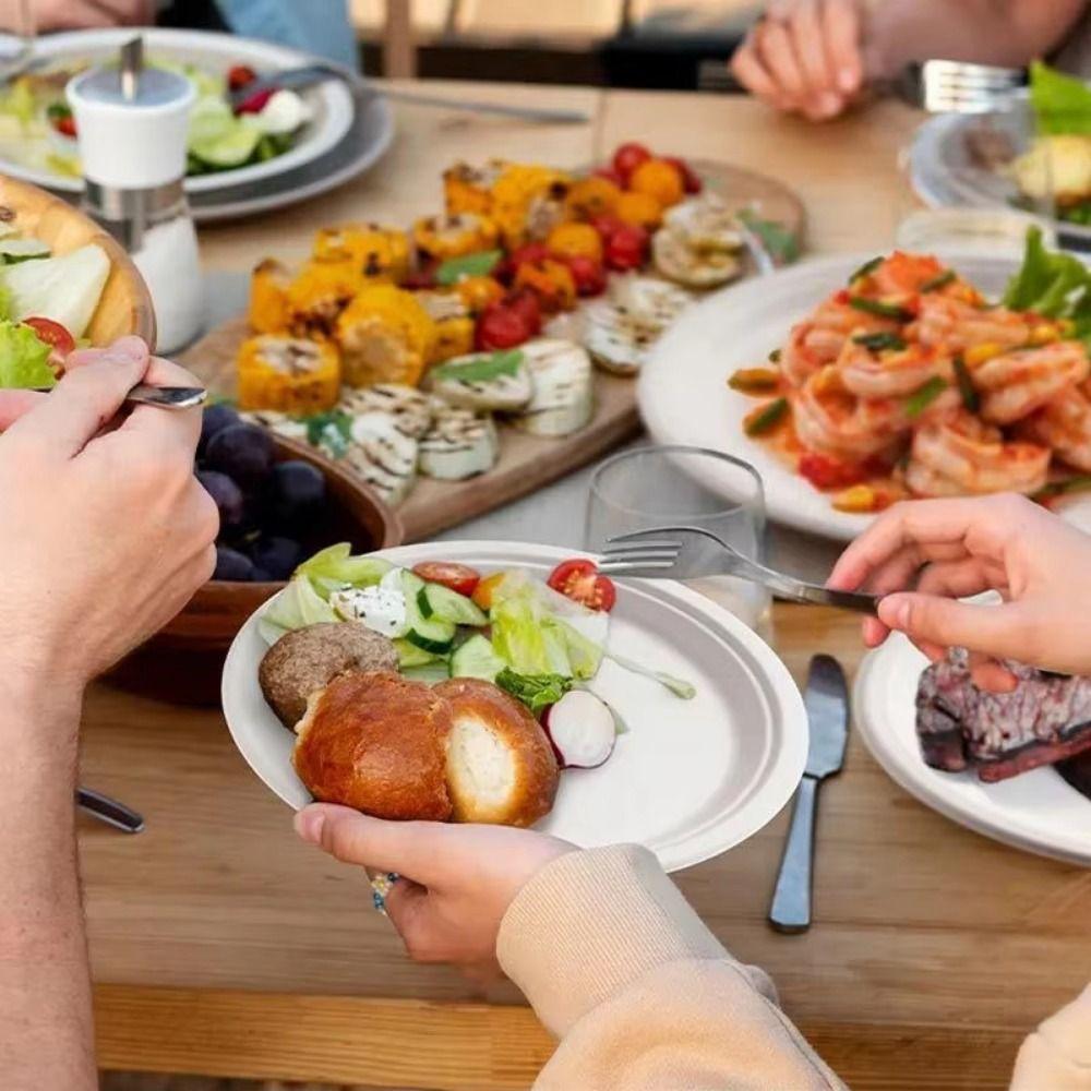 50Pcs Eco-Friendly Disposable Tableware Heat Resistant Wedding Serving Tray Pulp Lunch Boxes Picnic