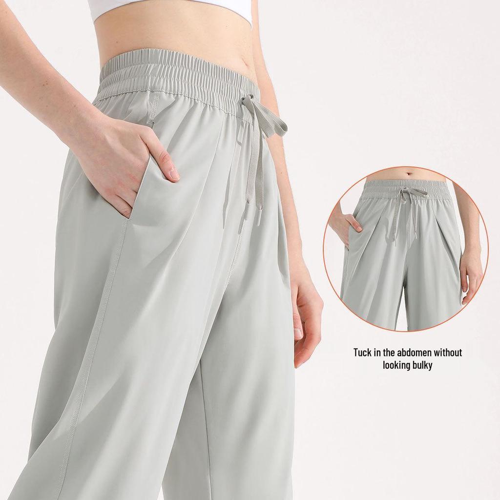 Women's Wide-Leg Yoga Pants - Petite Eight-Point Cool Draping Design for Relaxed Fit