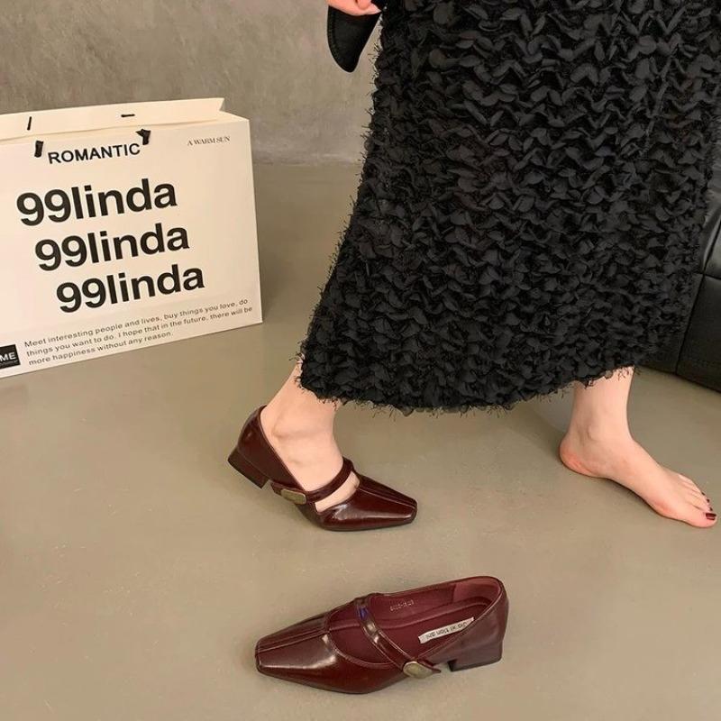 French Style Chunky Heel Mary Janes Women's Shoes Velvet Surface Small Fragrance Style Single Shoes Autumn Winter New Model